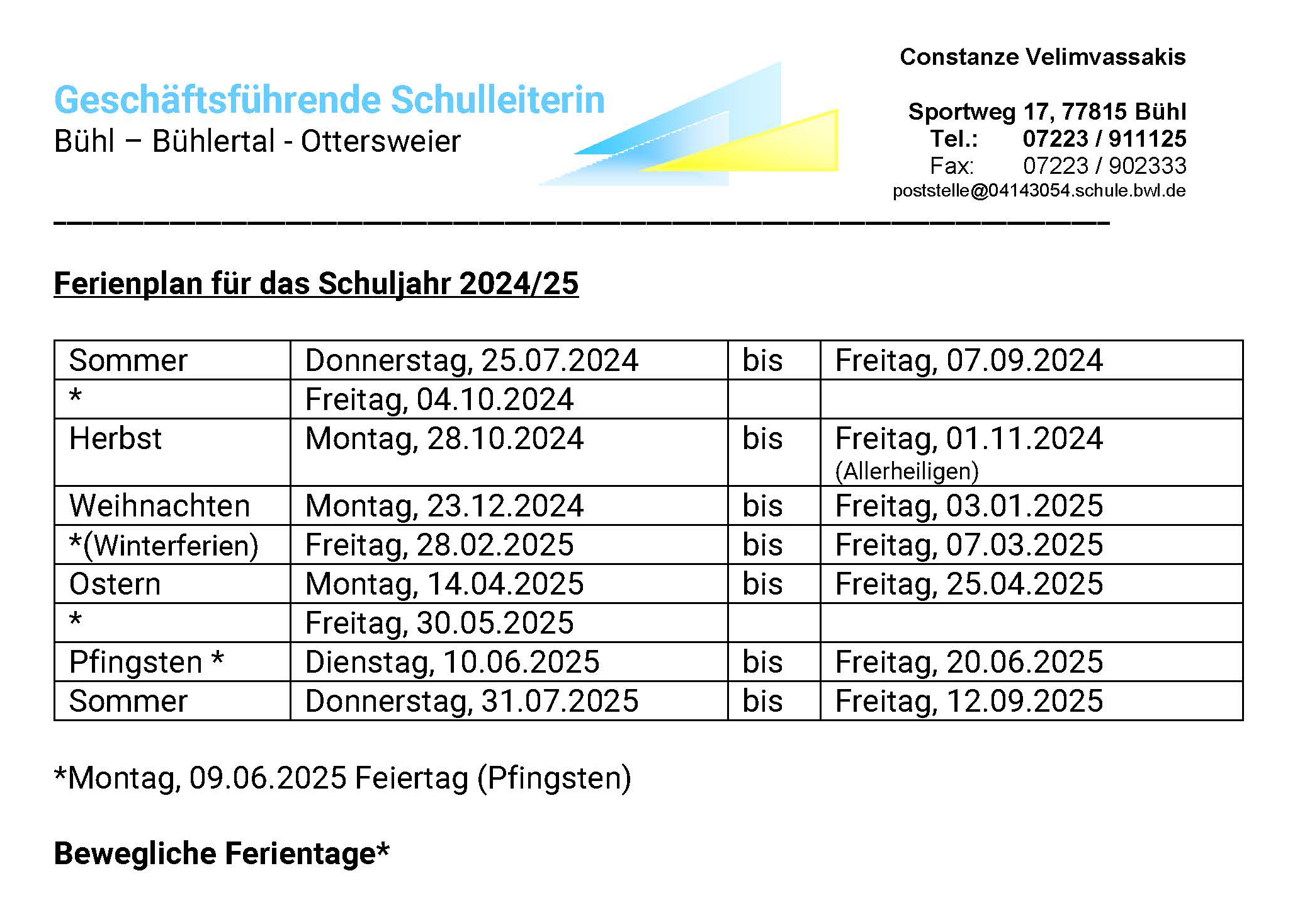 Ferienplan Tulla Schule Vimbuch